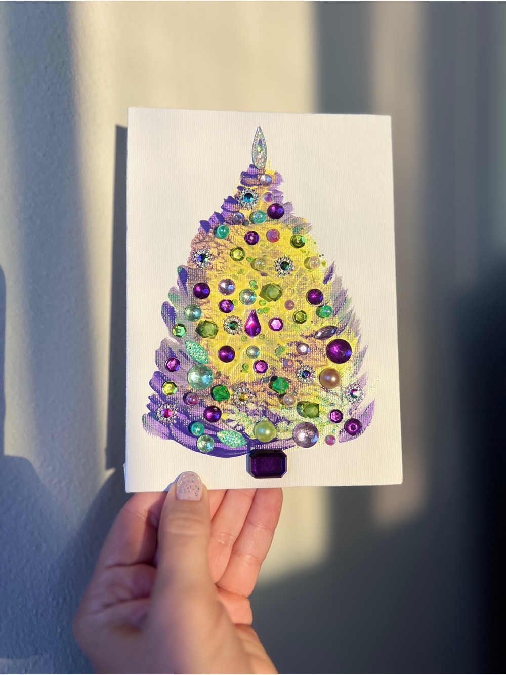Purple, Lime & Gold Jeweled Christmas Tree – 5x7 Original - Picture 6 of 8
